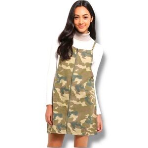 Cotton On Olive and Beige Camo Print Overall Front Zip Sleeveless Mini Dress